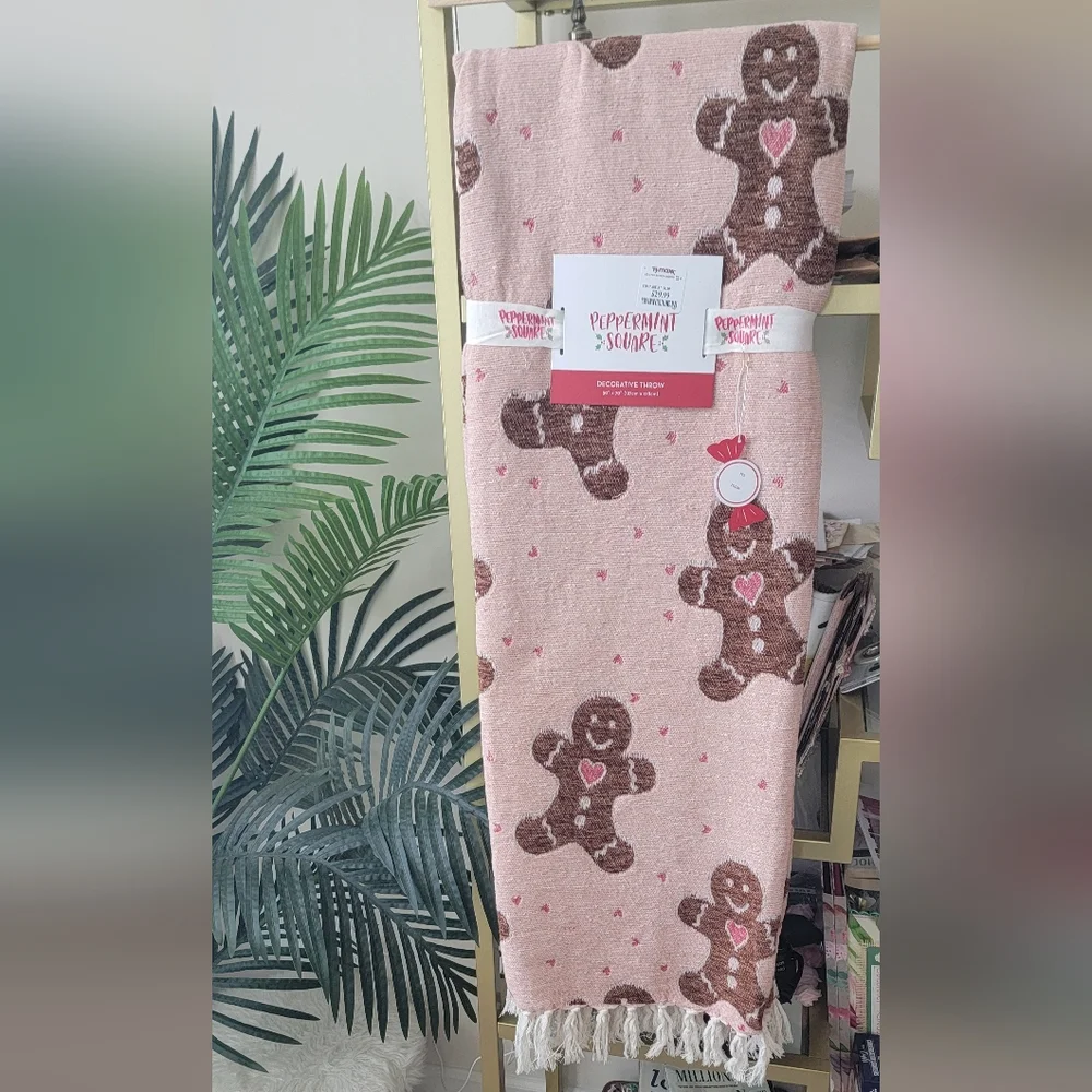 Two Left! - NWT Peppermint Square Gingerbread Blanket